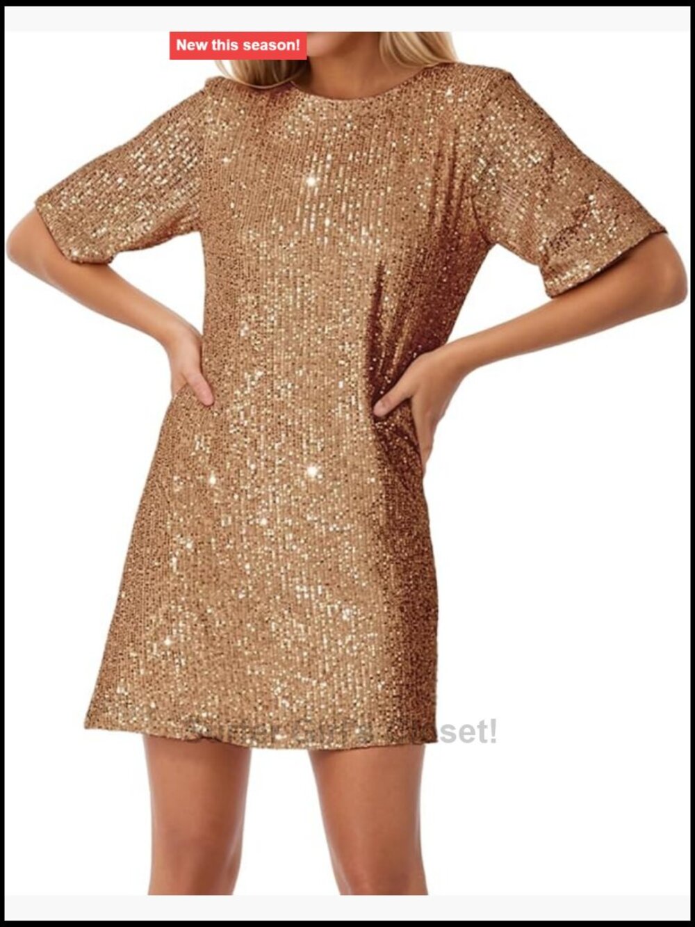 Women's Sequin Glitter Short Sleeve Mini Dress Crew Neck Sparkly Party Club